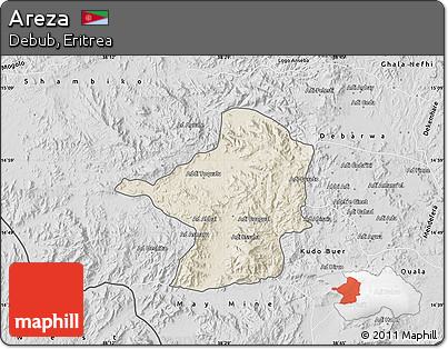 Shaded Relief Map of Areza, desaturated