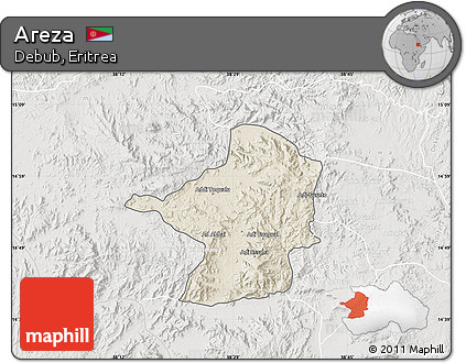 Shaded Relief Map of Areza, lighten, semi-desaturated