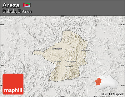 Shaded Relief Map of Areza, lighten, semi-desaturated