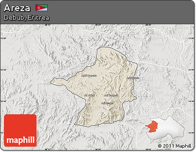 Shaded Relief Map of Areza, lighten, semi-desaturated
