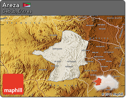 Shaded Relief Map of Areza, physical outside