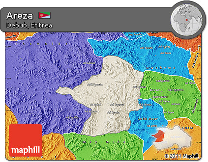Shaded Relief Map of Areza, political outside