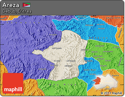 Shaded Relief Map of Areza, political outside