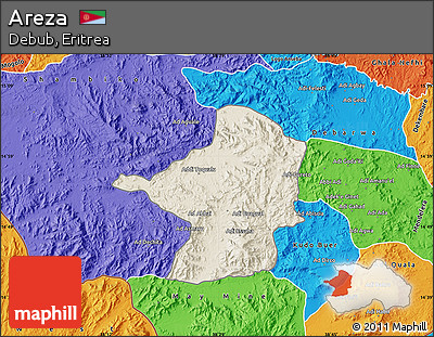 Shaded Relief Map of Areza, political outside