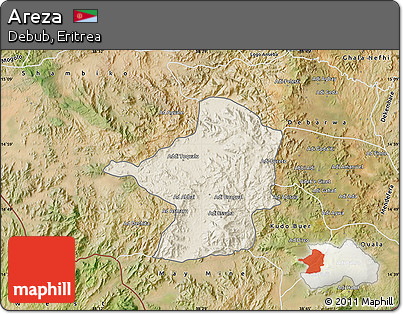 Shaded Relief Map of Areza, satellite outside