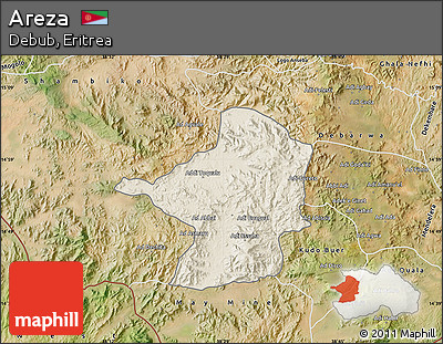 Shaded Relief Map of Areza, satellite outside