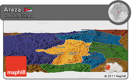 Political Panoramic Map of Areza, darken