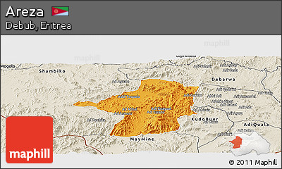 Political Panoramic Map of Areza, shaded relief outside