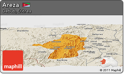 Political Panoramic Map of Areza, shaded relief outside