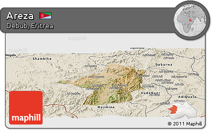 Satellite Panoramic Map of Areza, shaded relief outside