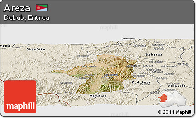 Satellite Panoramic Map of Areza, shaded relief outside