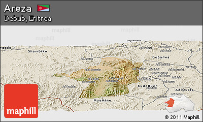 Satellite Panoramic Map of Areza, shaded relief outside