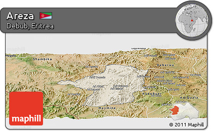Shaded Relief Panoramic Map of Areza, satellite outside