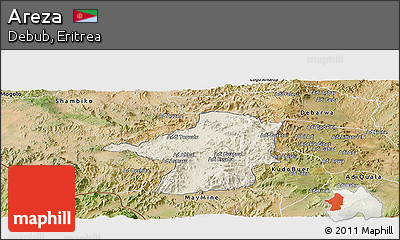 Shaded Relief Panoramic Map of Areza, satellite outside