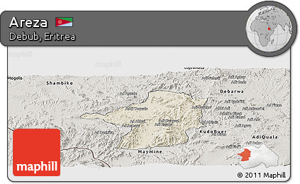 Shaded Relief Panoramic Map of Areza, semi-desaturated