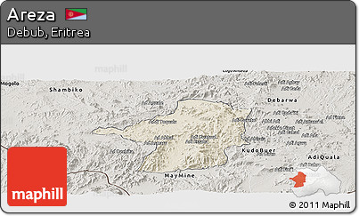 Shaded Relief Panoramic Map of Areza, semi-desaturated