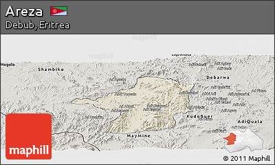 Shaded Relief Panoramic Map of Areza, semi-desaturated