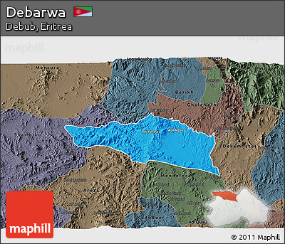 Political 3D Map of Debarwa, darken, semi-desaturated
