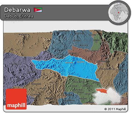 Political 3D Map of Debarwa, darken, semi-desaturated
