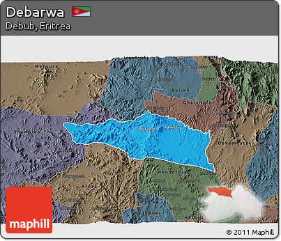 Political 3D Map of Debarwa, darken, semi-desaturated
