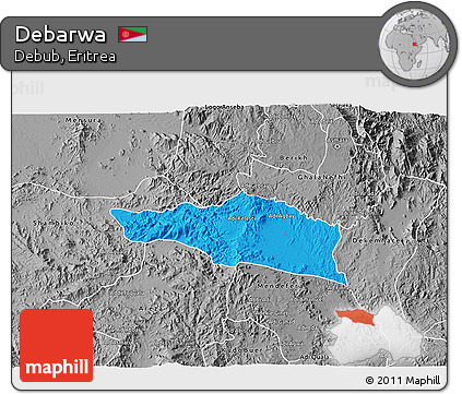 Political 3D Map of Debarwa, desaturated