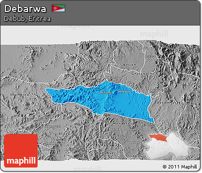 Political 3D Map of Debarwa, desaturated