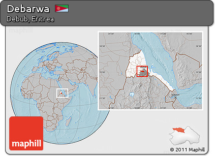 Gray Location Map of Debarwa, highlighted country, highlighted parent region, within the entire country, hill shading
