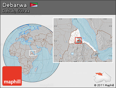 Gray Location Map of Debarwa, highlighted country, highlighted parent region, within the entire country, hill shading