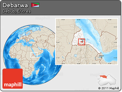 Shaded Relief Location Map of Debarwa, highlighted country, within the entire country