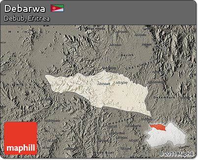 Shaded Relief Map of Debarwa, darken