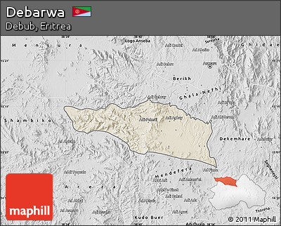 Shaded Relief Map of Debarwa, desaturated