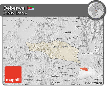 Shaded Relief Map of Debarwa, desaturated