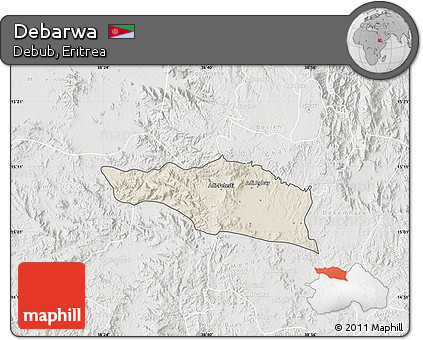 Shaded Relief Map of Debarwa, lighten, semi-desaturated
