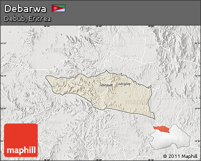 Shaded Relief Map of Debarwa, lighten, semi-desaturated