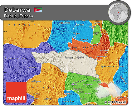 Shaded Relief Map of Debarwa, political outside