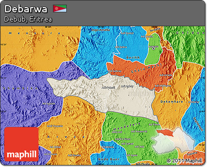 Shaded Relief Map of Debarwa, political outside