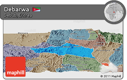 Political Panoramic Map of Debarwa, semi-desaturated