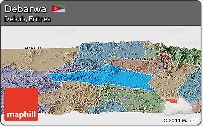 Political Panoramic Map of Debarwa, semi-desaturated