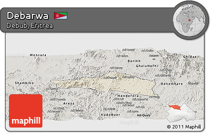 Shaded Relief Panoramic Map of Debarwa, semi-desaturated