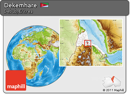 Physical Location Map of Dekemhare, highlighted country, within the entire country