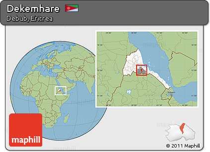 Savanna Style Location Map of Dekemhare, highlighted country, highlighted parent region, within the entire country