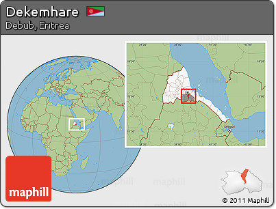 Savanna Style Location Map of Dekemhare, highlighted country, highlighted parent region, within the entire country