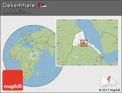 Savanna Style Location Map of Dekemhare, highlighted country, highlighted parent region, within the entire country