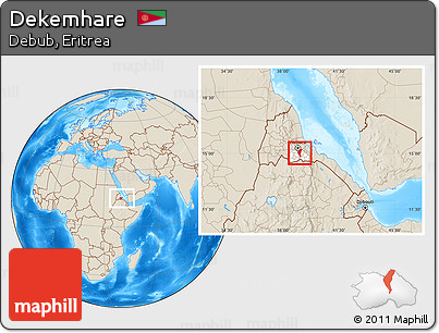 Shaded Relief Location Map of Dekemhare, highlighted parent region, within the entire country