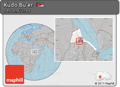 Gray Location Map of Kudo Bu'er, highlighted country, highlighted parent region, within the entire country, hill shading