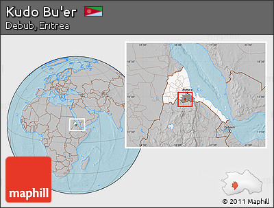 Gray Location Map of Kudo Bu'er, highlighted country, highlighted parent region, within the entire country, hill shading