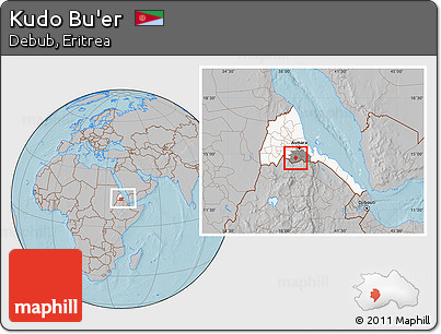 Gray Location Map of Kudo Bu'er, highlighted country, highlighted parent region, within the entire country, hill shading