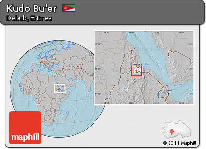 Gray Location Map of Kudo Bu'er, highlighted parent region, within the entire country, hill shading