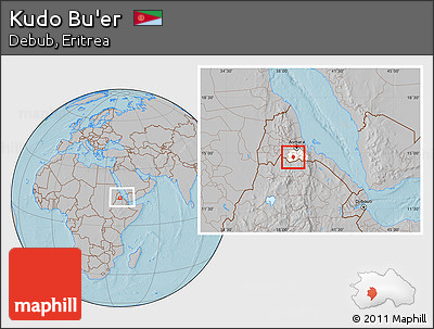 Gray Location Map of Kudo Bu'er, highlighted parent region, within the entire country, hill shading
