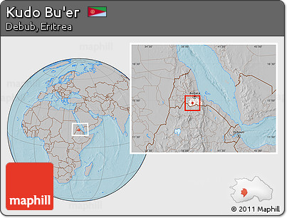 Gray Location Map of Kudo Bu'er, highlighted parent region, within the entire country, hill shading